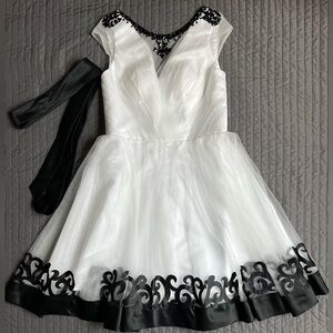 White Custom dress with Black trim Size 11